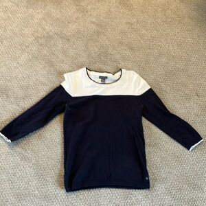 Eddie Bauer sweater, white and blue, 3/4 sleeve